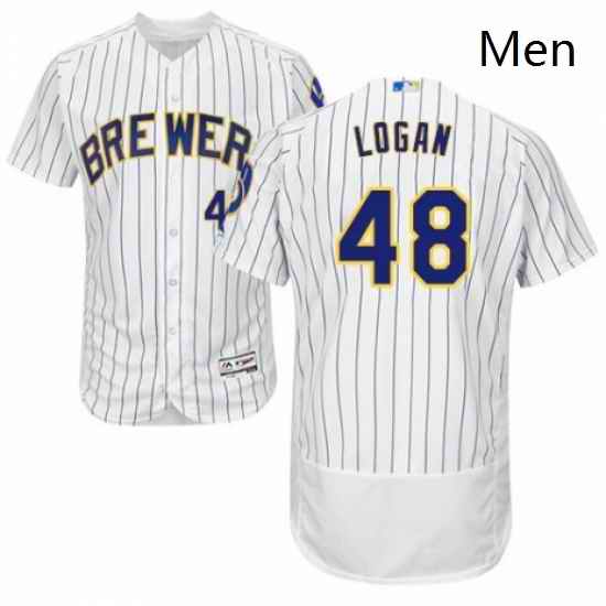 Mens Majestic Milwaukee Brewers 48 Boone Logan White Home Flex Base Authentic Collection MLB Jersey